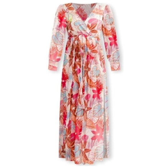 NEW - Multicolor Tropical Palm Print Tie High Waist Maxi Dress - Size 3X - Picture 2 of 9